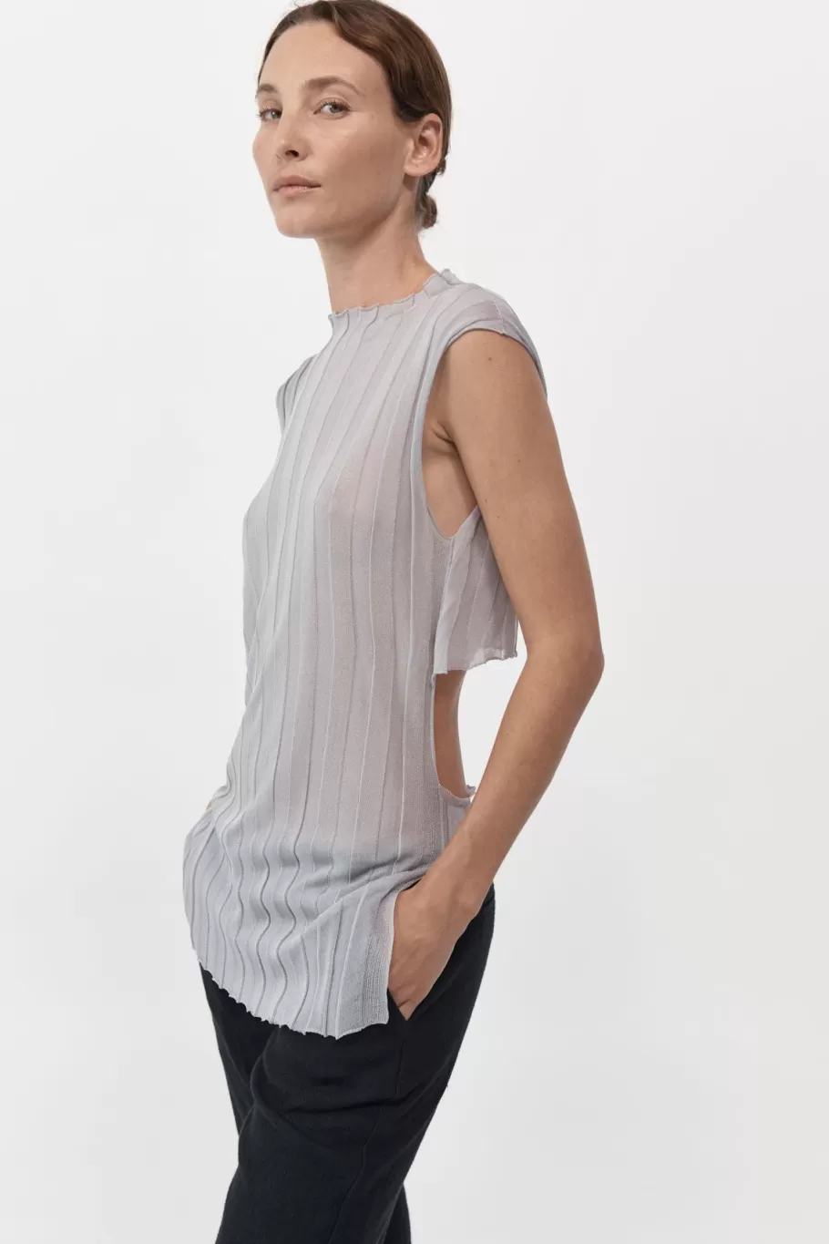 Knitwear | St. Agni Fine Pleat Knit Top - SILVER