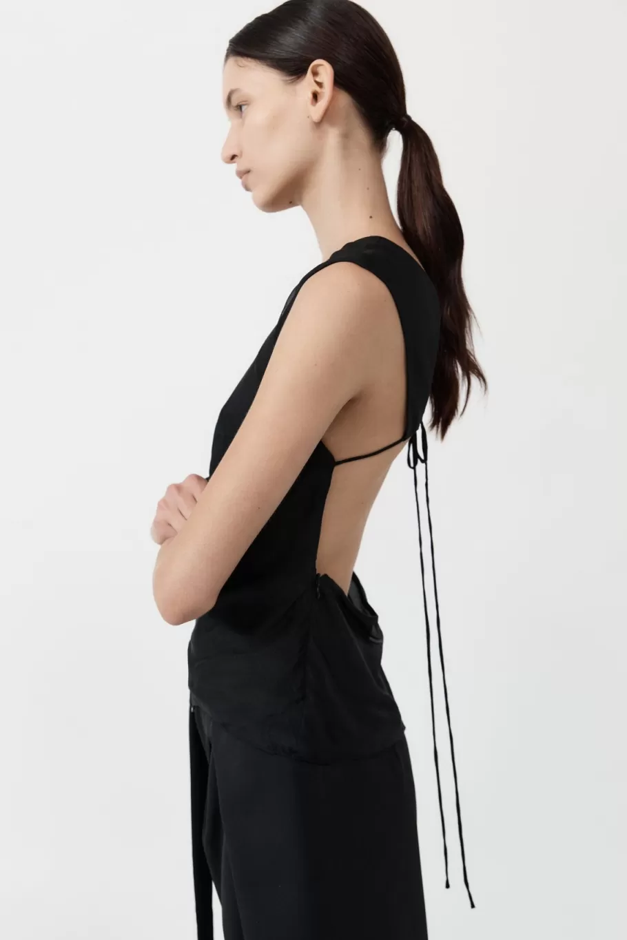 Tops | St. Agni Pinstripe Silk Top - Black