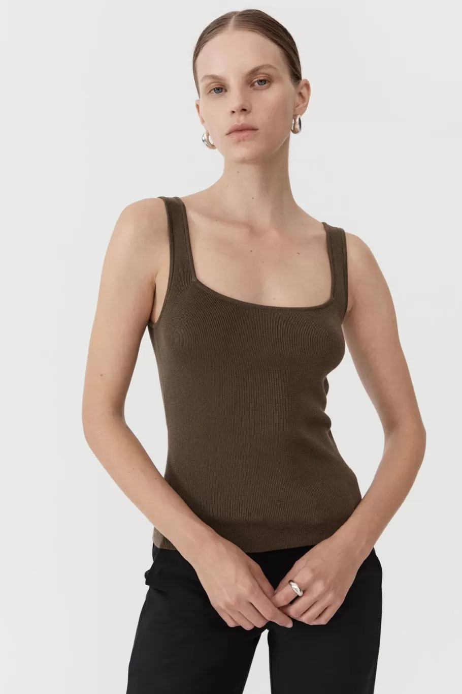Tops | Singlets | St. Agni Square Neck Knit Singlet - KELP