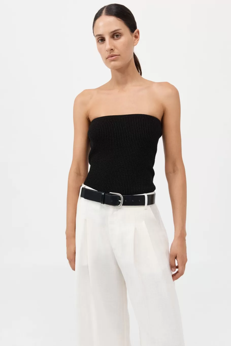 Tops | Knitwear | St. Agni Textured Knit Strapless Top - BLACK